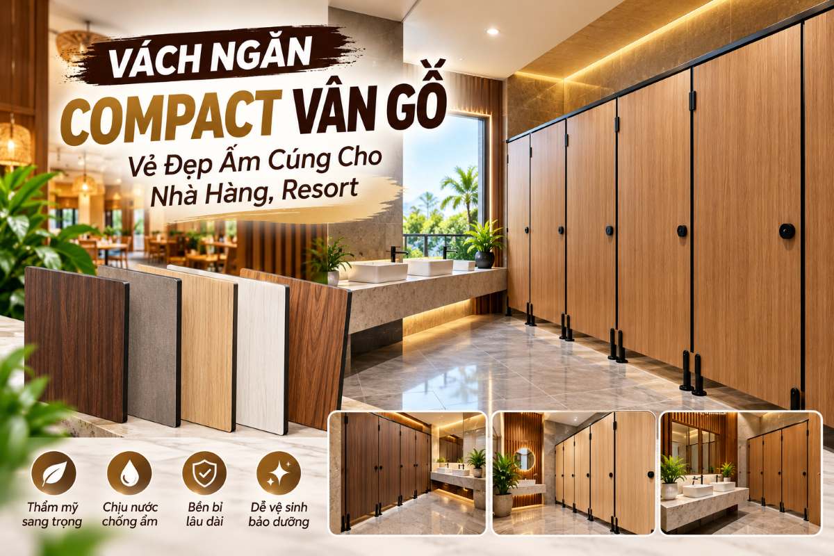 Vách Ngăn Compact Vân Gỗ: Vẻ Đẹp Ấm Cúng Cho Nhà Hàng, Resort