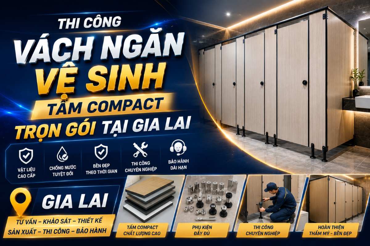 Thi Công Vách Ngăn Vệ Sinh Tấm Compact Trọn Gói Tại Gia Lai