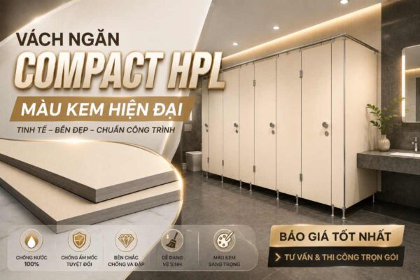 Vách Ngăn Compact HPL Màu Kem Hiện Đại | Báo Giá & Thi Công Vách Ngăn Vệ Sinh