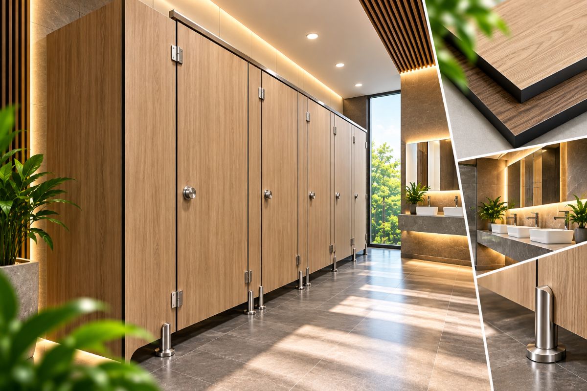 Vách Ngăn Compact HPL Màu Vân Gỗ Đẹp